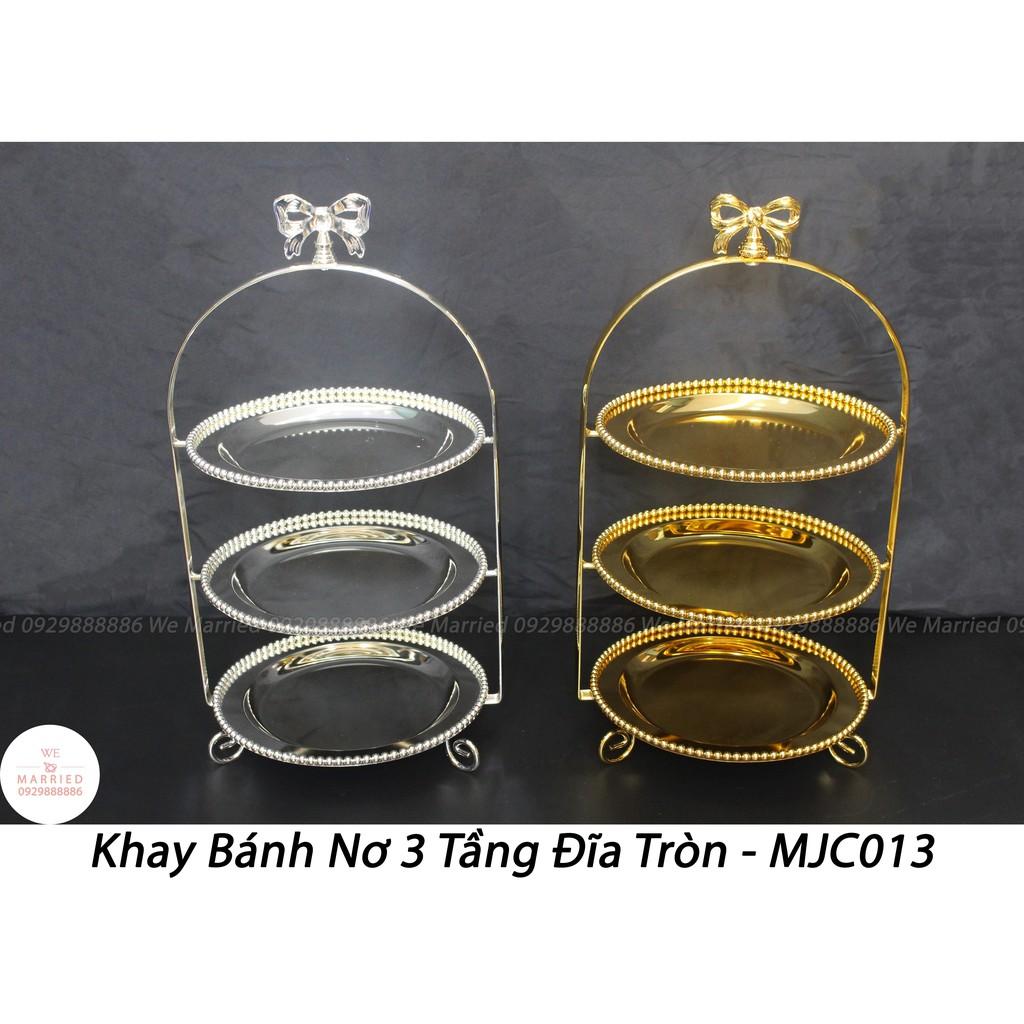 Khay Bánh Nơ 3 Tầng Đĩa Tròn (2 Màu Vàng, Bạc