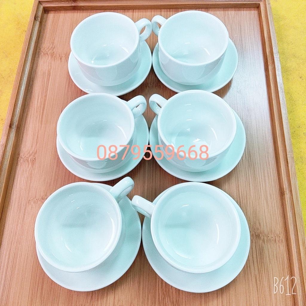 Tách cafe sứ bao gồm Đĩa Lót men trắng dáng quai có xuất xứ Bát Tràng, sang trọng