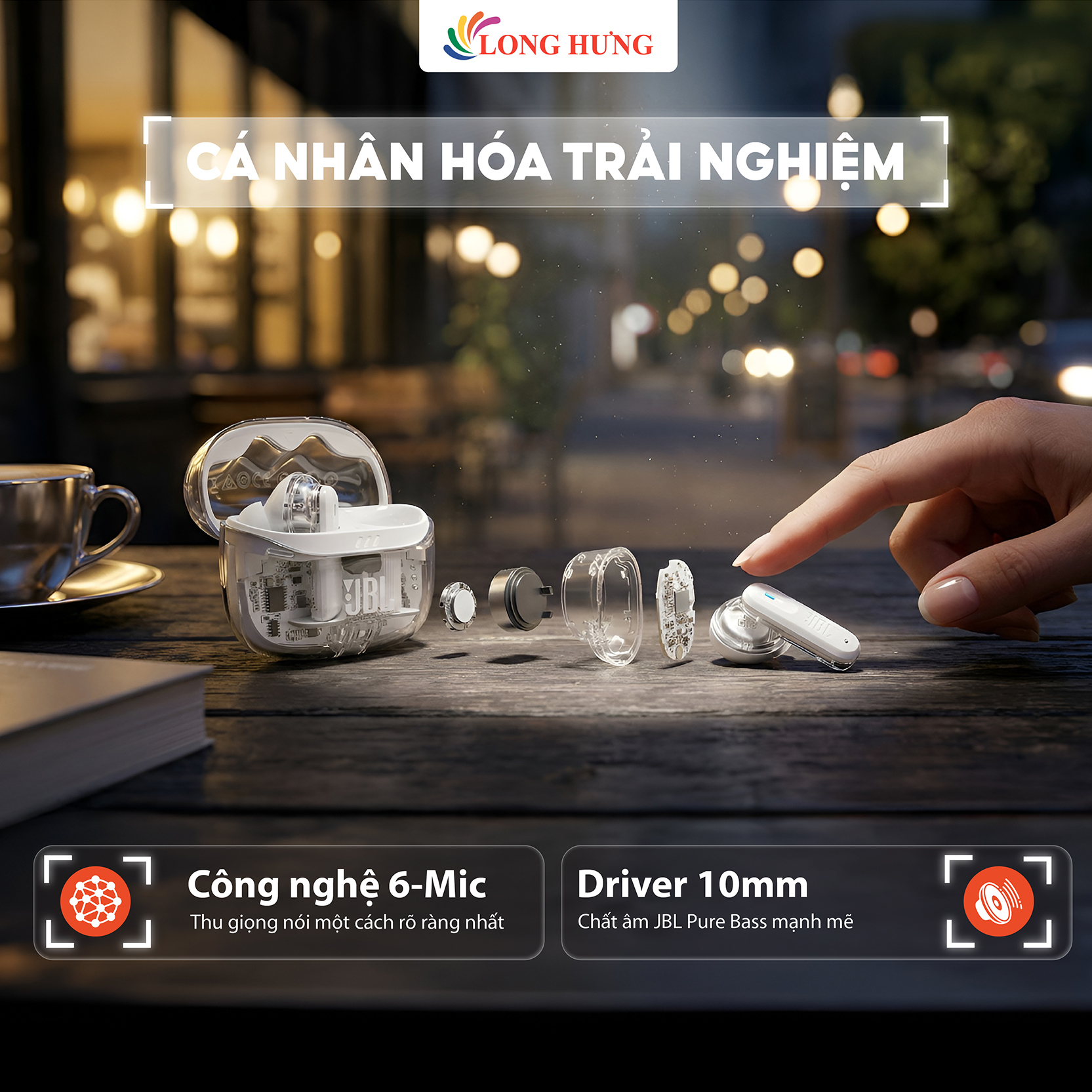Tai nghe Bluetooth True Wireless JBL Tune Beam 2 Ghost - Hàng chính hãng