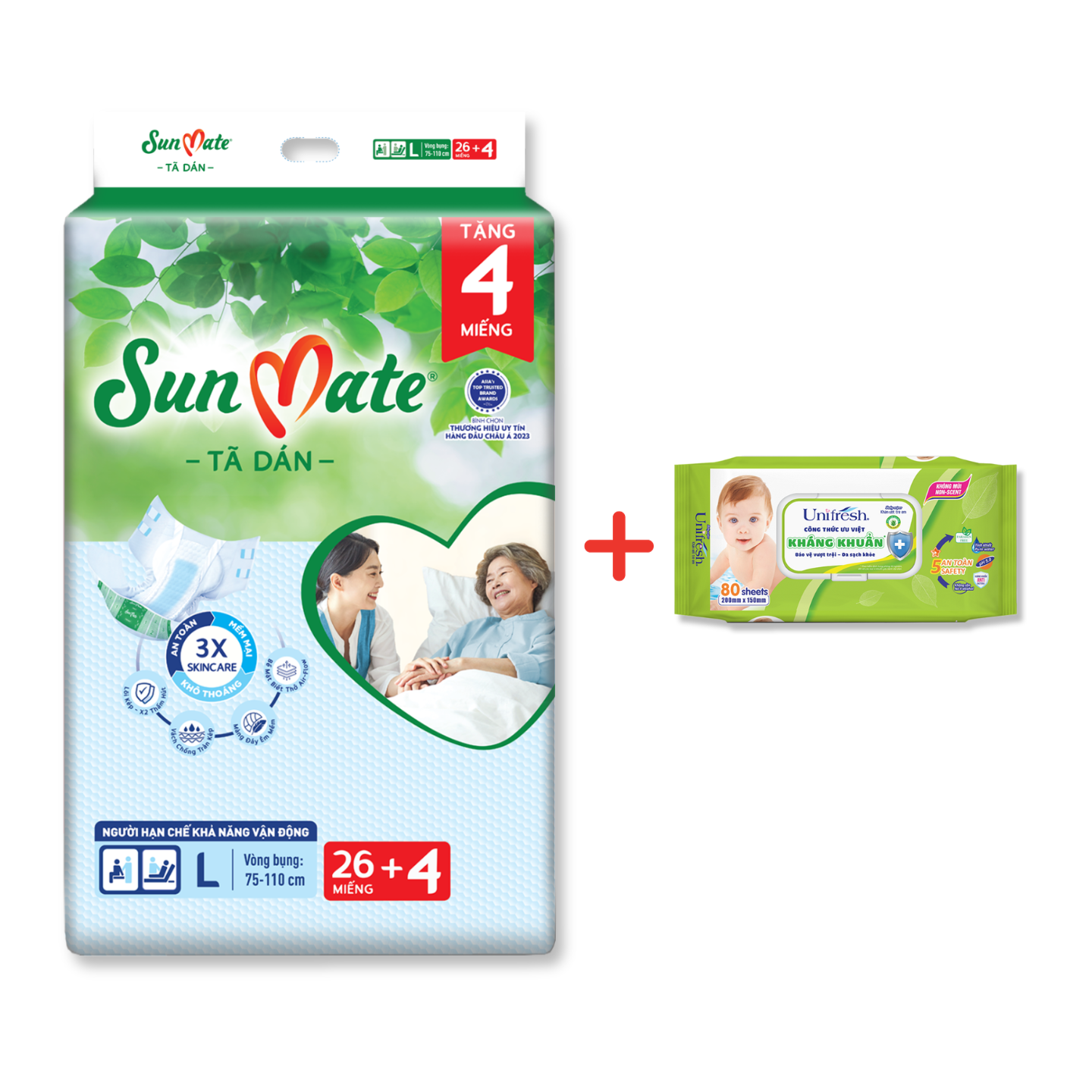 [Mẫu mới] Tã dán người lớn Sunmate XA2 mới size L-26+4 miếng tặng kèm khăn ướt