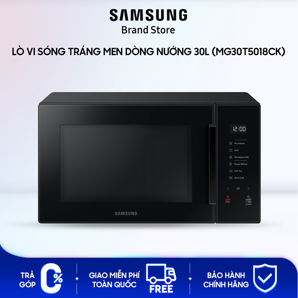 Lò vi sóng tráng men Samsung Công nghệ chiên nướng Grill Fry Dung tích 30 L Màu Đen MG30T5018CK - Hàng chính hãng