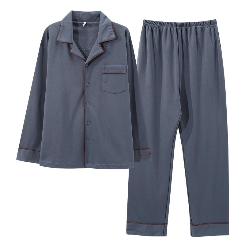 88759 - Bộ Pijama nam dài tay cao cấp, vải cotton trơn màu mềm mịn, size L-3XL
