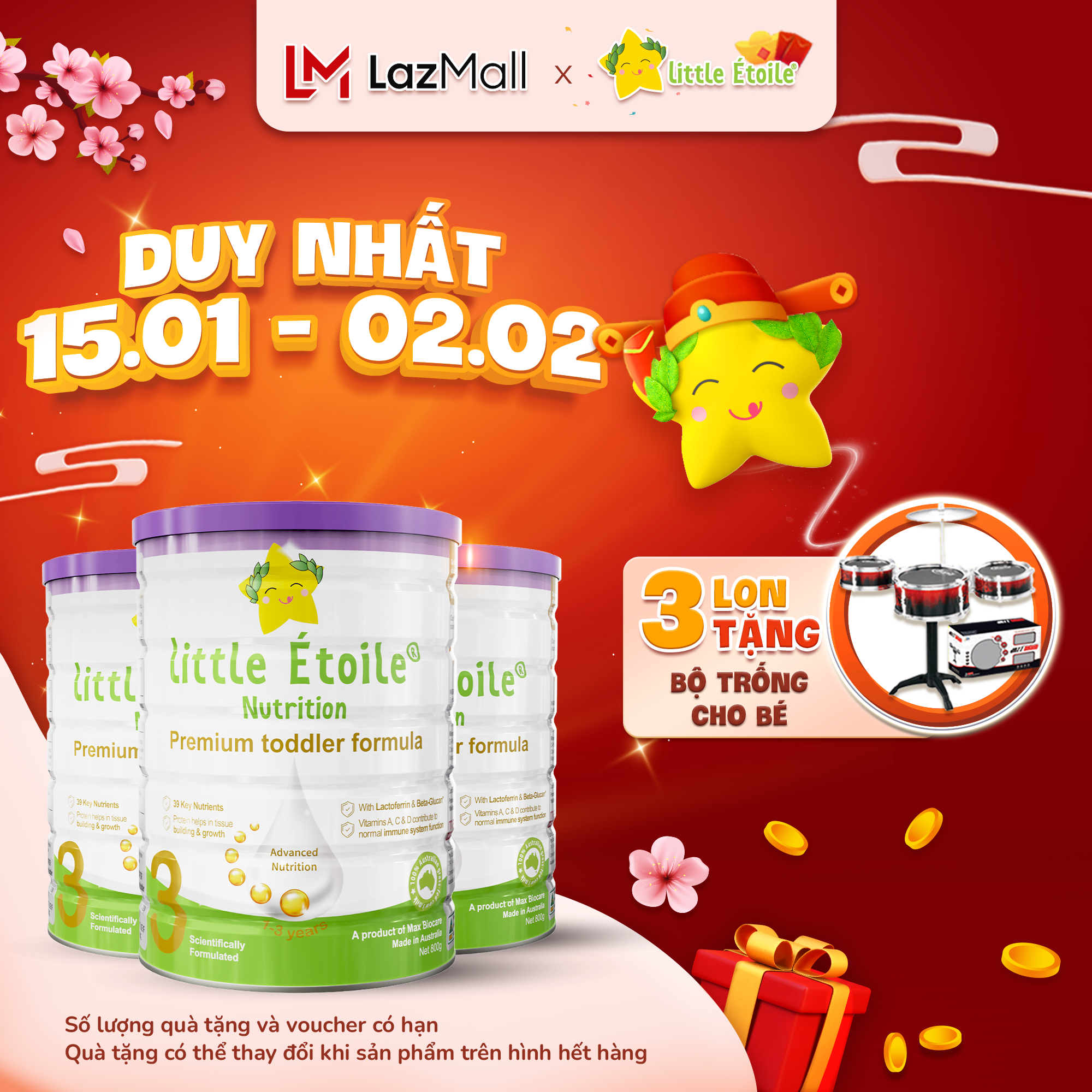 Combo 3 lon sữa bột ngôi sao nhỏ Little Étoile số 3 800g