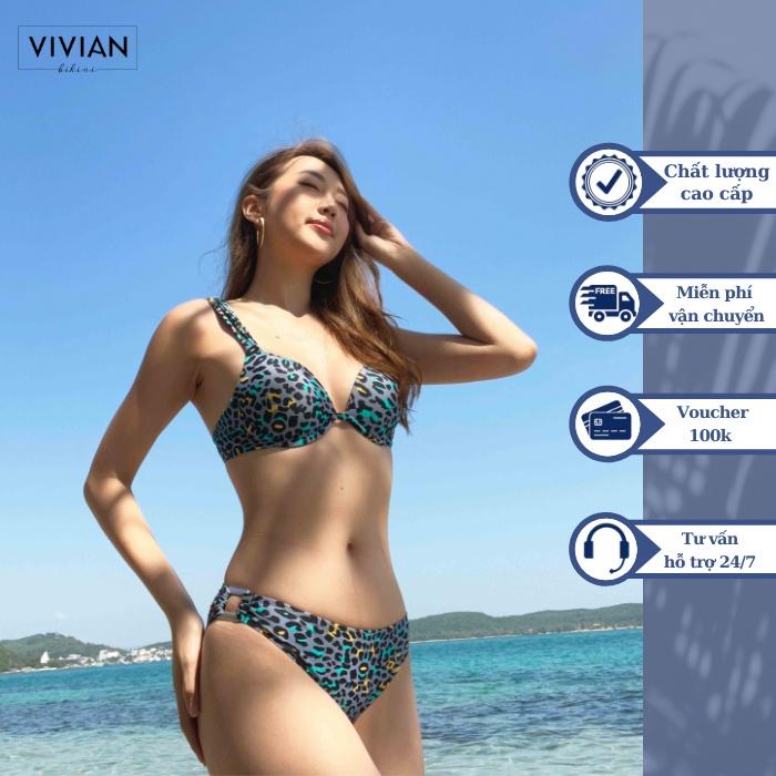 Đồ bơi nữ cao cấp  dạng hai mảnh lưng cao áo gọng - Xanh da báo - VS167_XDB