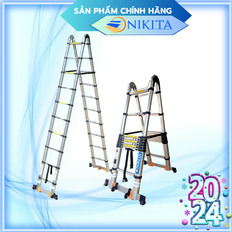 Thang Nhôm Rút Đa Năng Có Bánh Xe - 6.4 Mét