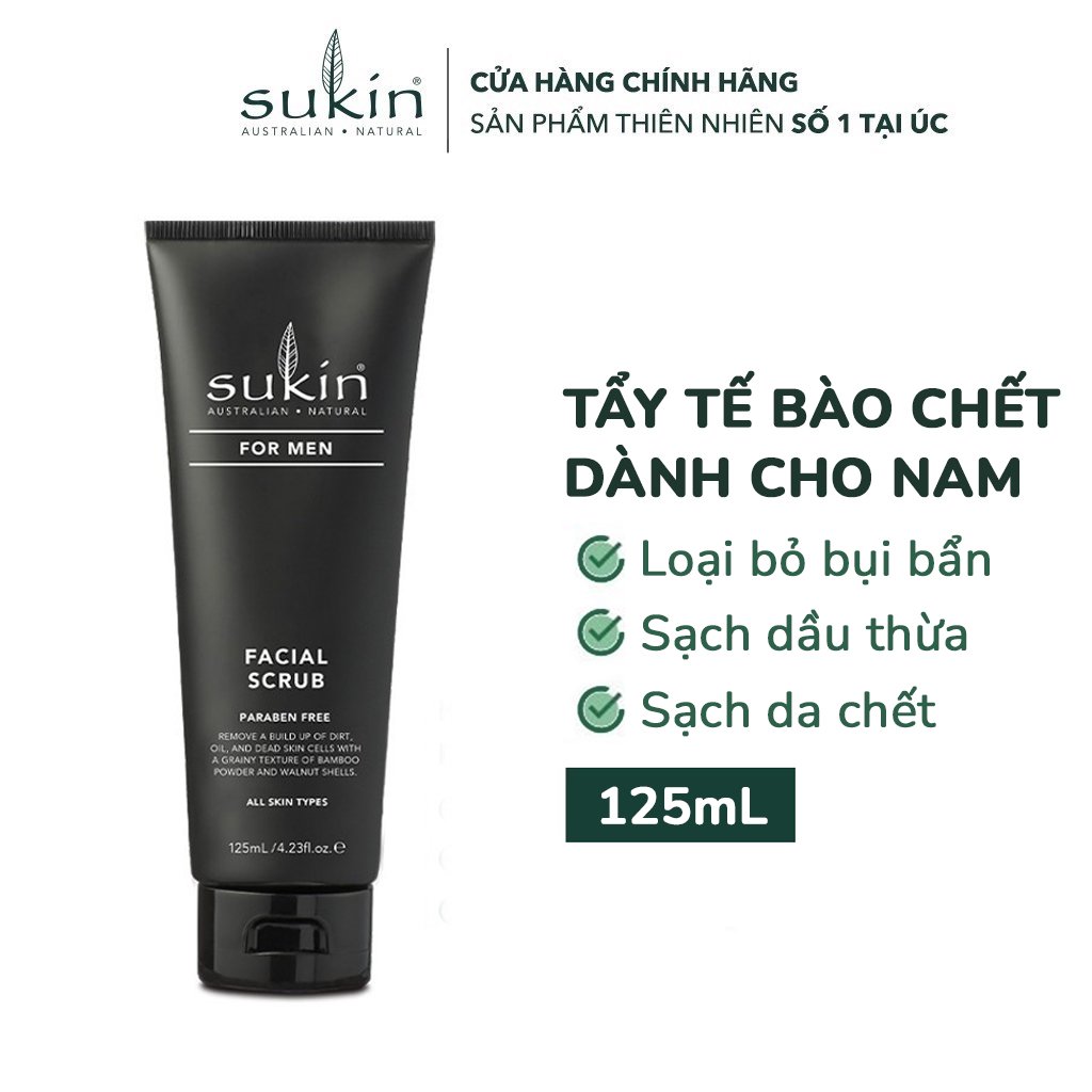 Combo làm sạch Sukin For Men ( Sữa tắm 3in1 thể thao 500ml +Tẩy tế bào chết 125ml)