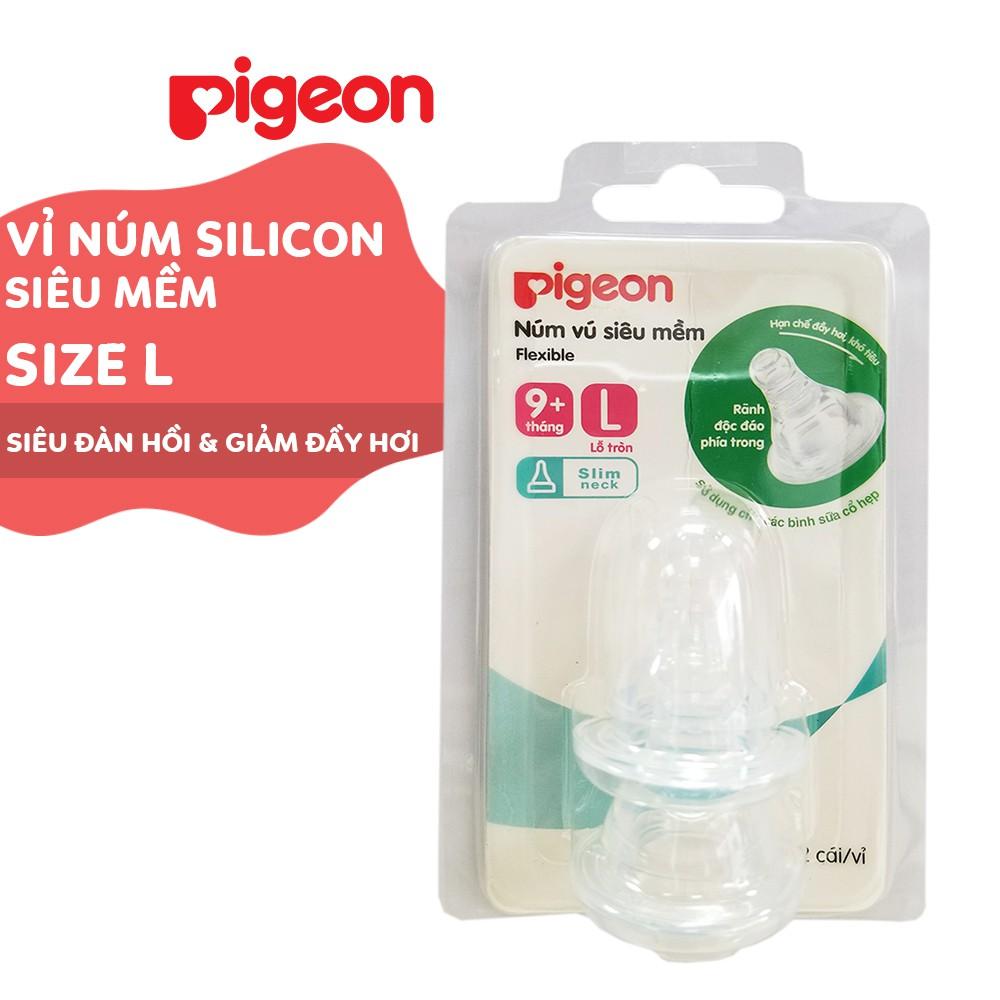 Núm vú cổ hẹp silicone siêu mềm Pigeon (2 cái/vỉ)