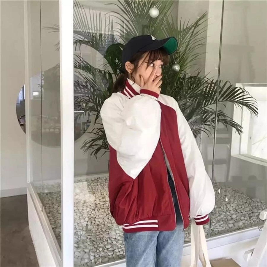 Áo Khoác Bomber Nữ Cổ Bóng Chày Phối Tay Siêu Đẹp