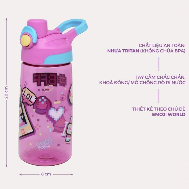 Bình Nước Tritan Emoji World 500 ml - Clever Hippo WB02/PINK - Màu Hồng