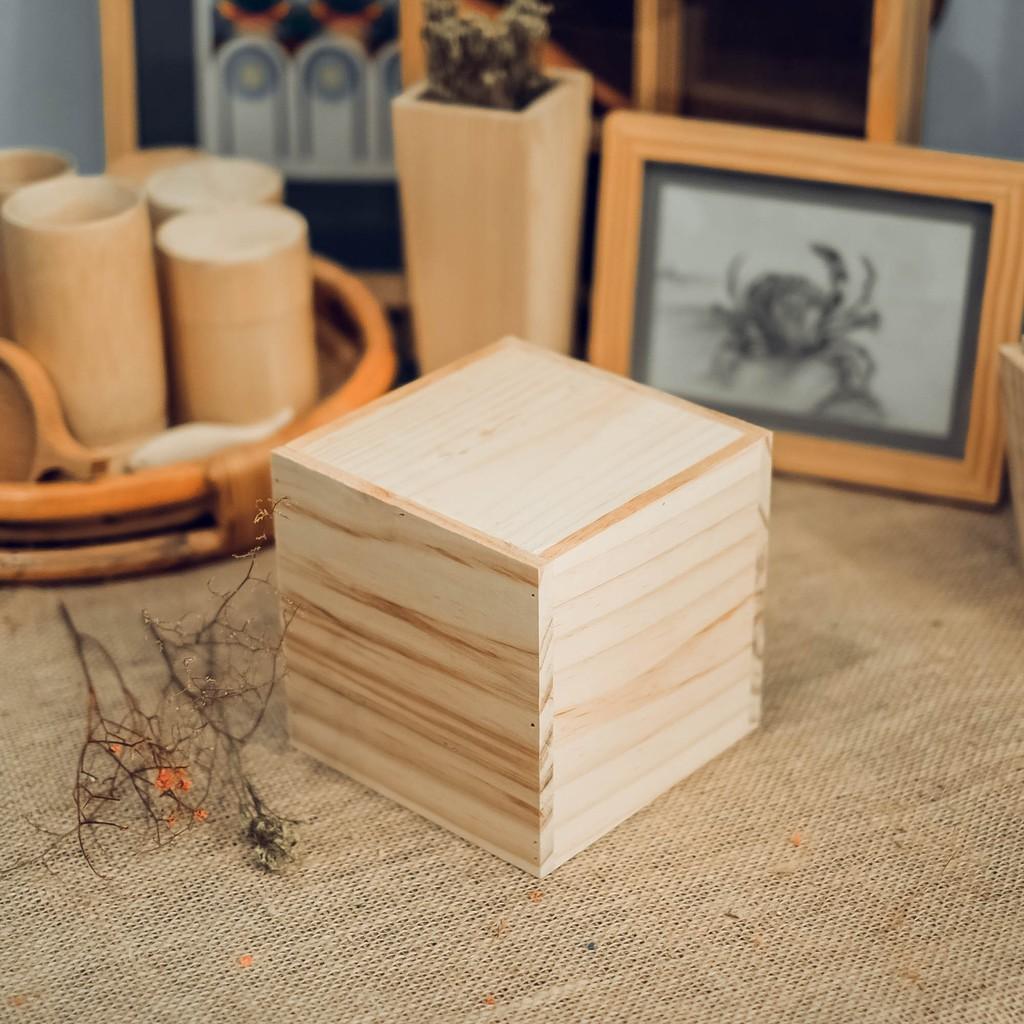 Chậu gỗ cắm hoa - Bình gỗ vuông phụ kiện trang trí - wooden pots