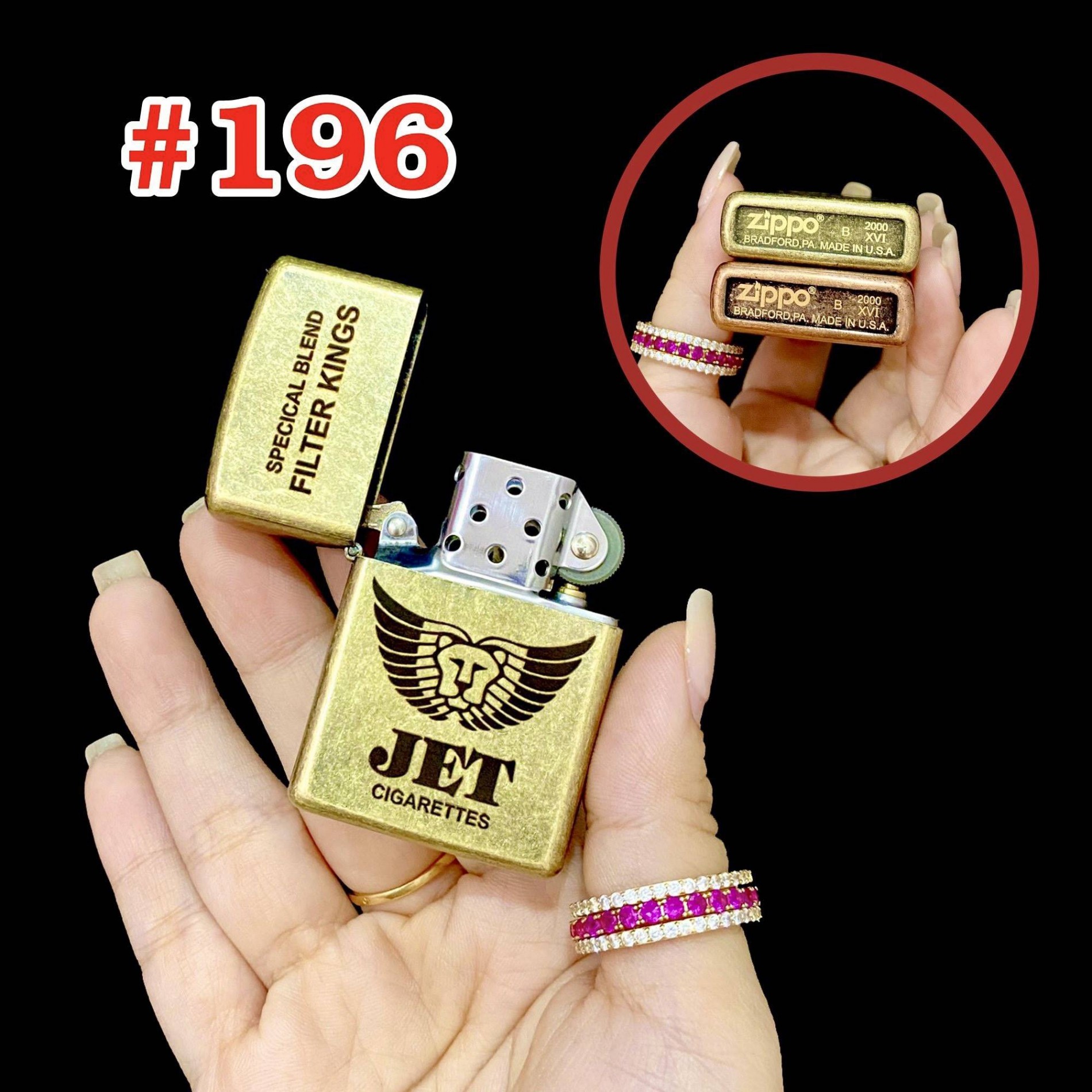 Hộp quẹt zippoo bao thuốc Jet hàng chính hãng USA vỏ đồng nguyên khối có tem đỏ 2 mẫu trơn nhám (giao bất kỳ) , Bật lửa zippoo jet vàng (trơn/nhám) độc đáo