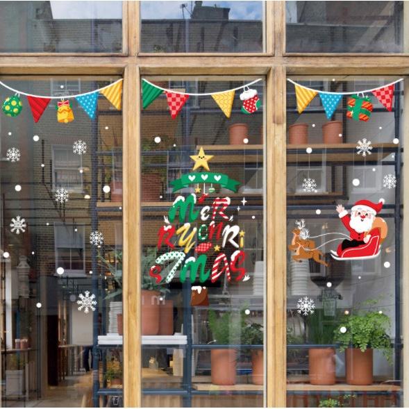 Decal trang trí Noel Hít Tĩnh Điện 2 mặt - RÈM CỜ SẮC MÀU NOEL KÉO XE
