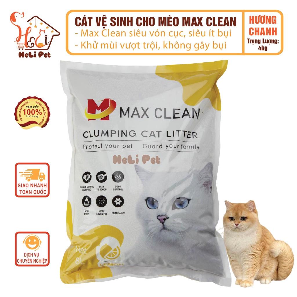 Cát Vệ Sinh Dùng Cho Máy Vệ Sinh, Máy Dọn Phân Mèo, Khay Vệ Sinh Cho Mèo Max Clean Hương CHANH 4Kg Siêu Vón Siêu Ít Bụi- HeLiPet