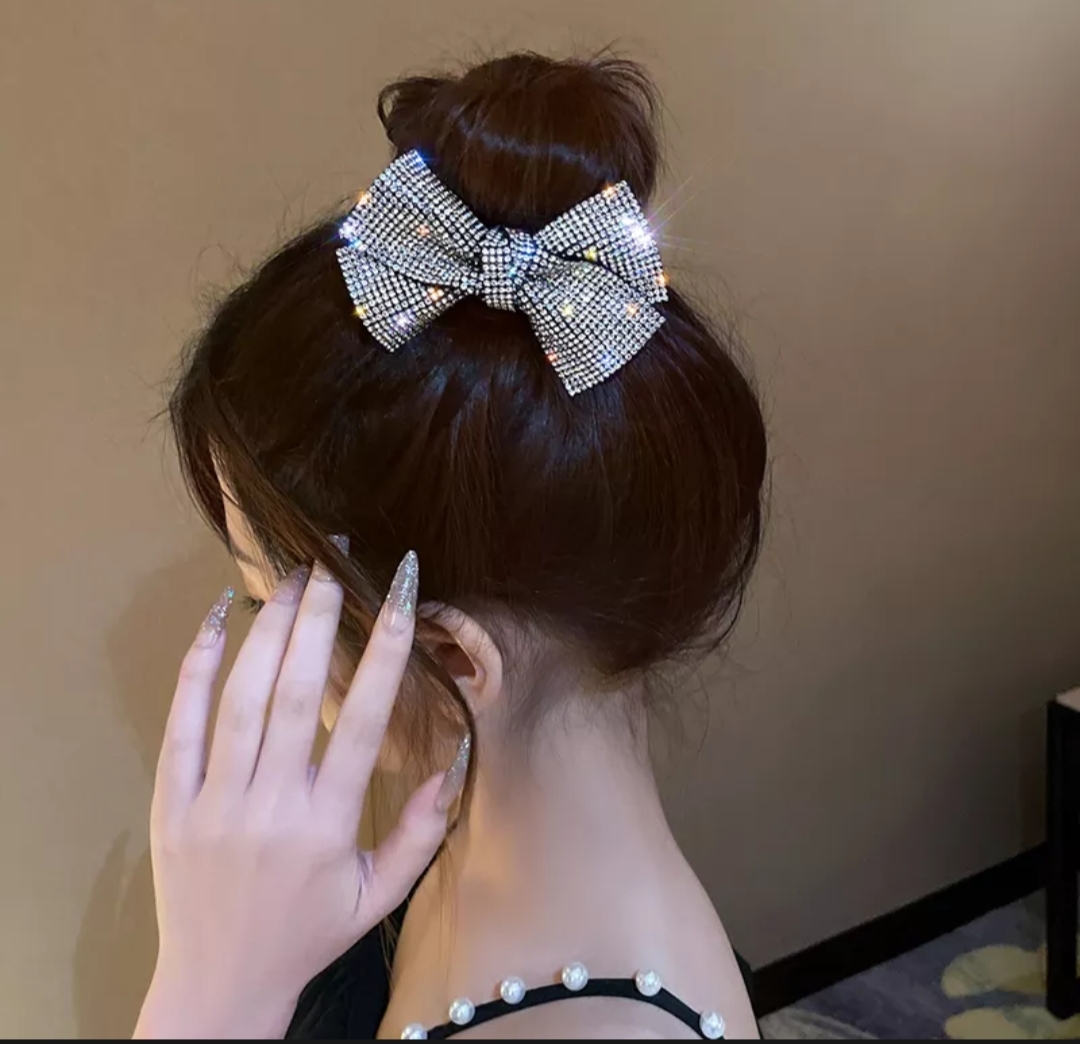 Dây buộc tóc nơ đính đá lấp lánh xinh xắn phong cách Hàn Quốc