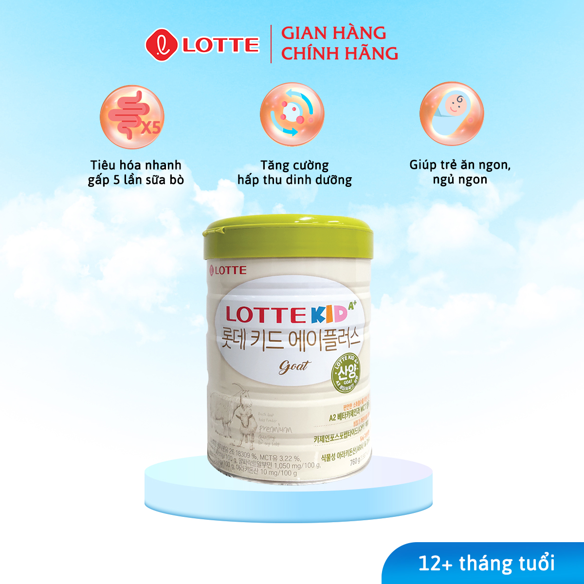 Sữa Dê Lotte Kid A+ Hàn Quốc, bổ sung canxi hỗ trợ phát triển chiều cao cho trẻ 760g