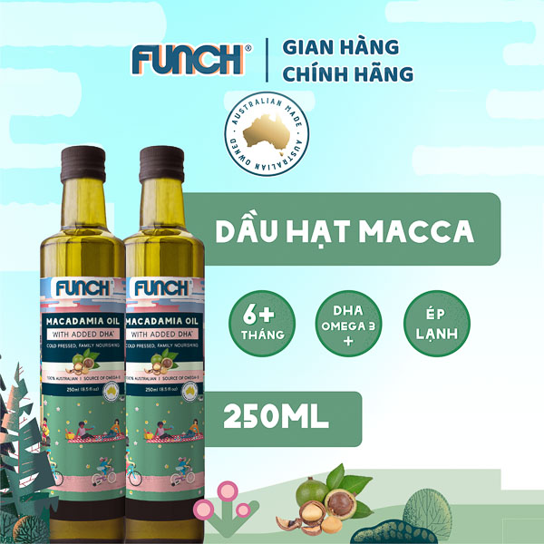 Dầu Hạt Macca Ép Lạnh FUNCH Từ Úc Bổ Sung DHA Omega 3 Cho Bé Ăn Dặm 6 Tháng Tuổi Chai 250ml