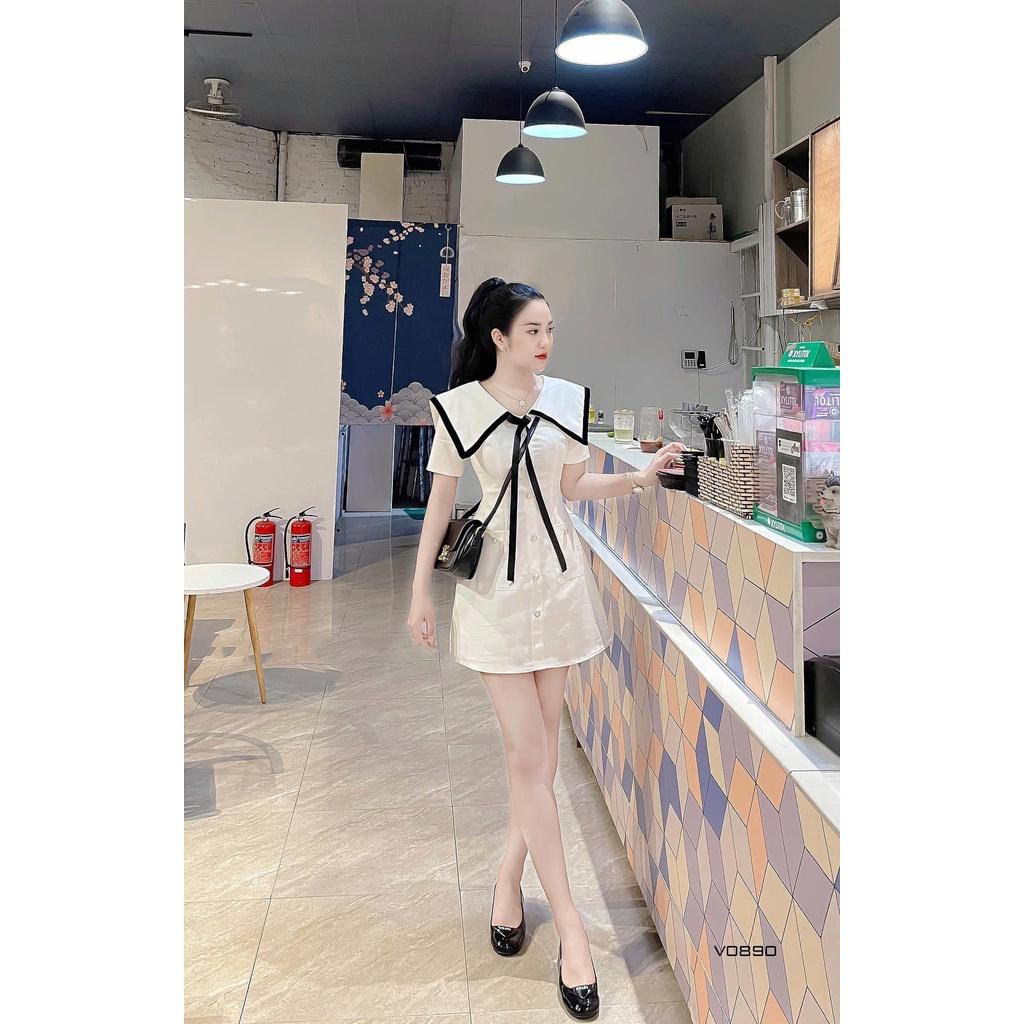 Đầm nữ kết nơ Thủy Thủ xinh xắn dạo phố dự tiệc 2 màu sắc (Đen, Trắng)