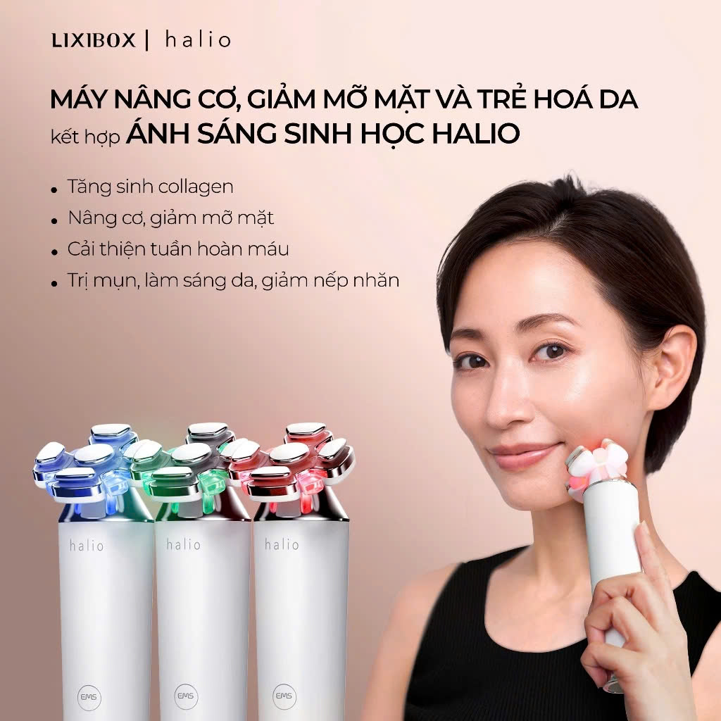 Máy Nâng Cơ Mặt &amp; Trẻ Hoá Da kết hợp Ánh Sáng Sinh Học Halio RevitaWave Skin Rejuvenator - Hàng Chính Hãng