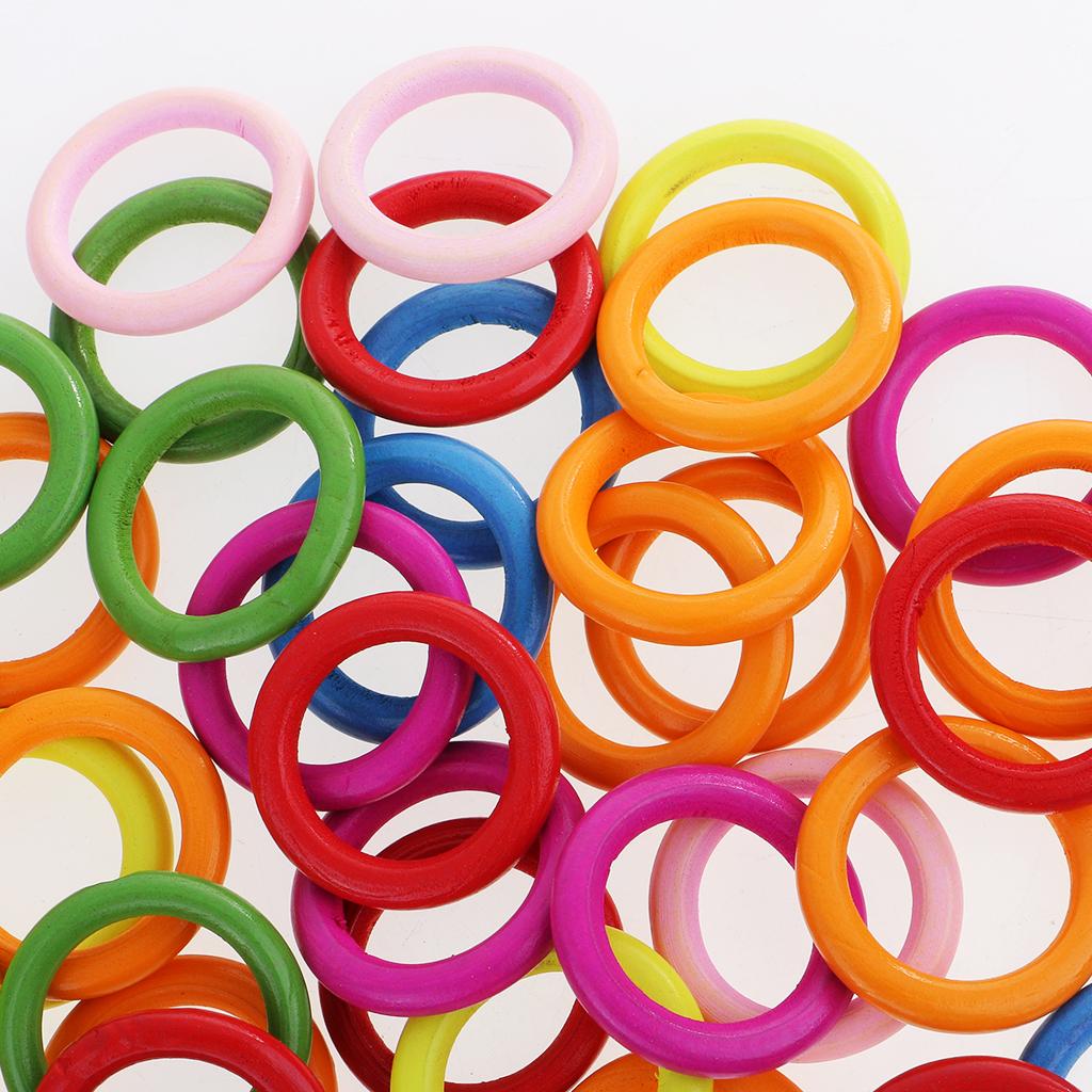 50pcs Colorful Wood Loop Rings for Pendant Connectors Jewelry Making Craft