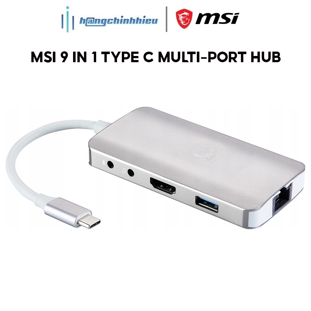 Thiết bị mở rộng cổng kết nối MSI 9 in 1 Type C Multi-port Hub S53-0400210-V33 màu xám Hàng chính hãng