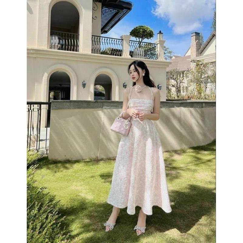 Đầm kiểu nữ 2 dây Cúp Ngực Form Midi Xoè Kèm Dây Cổ duyên dáng Kgia fashion
