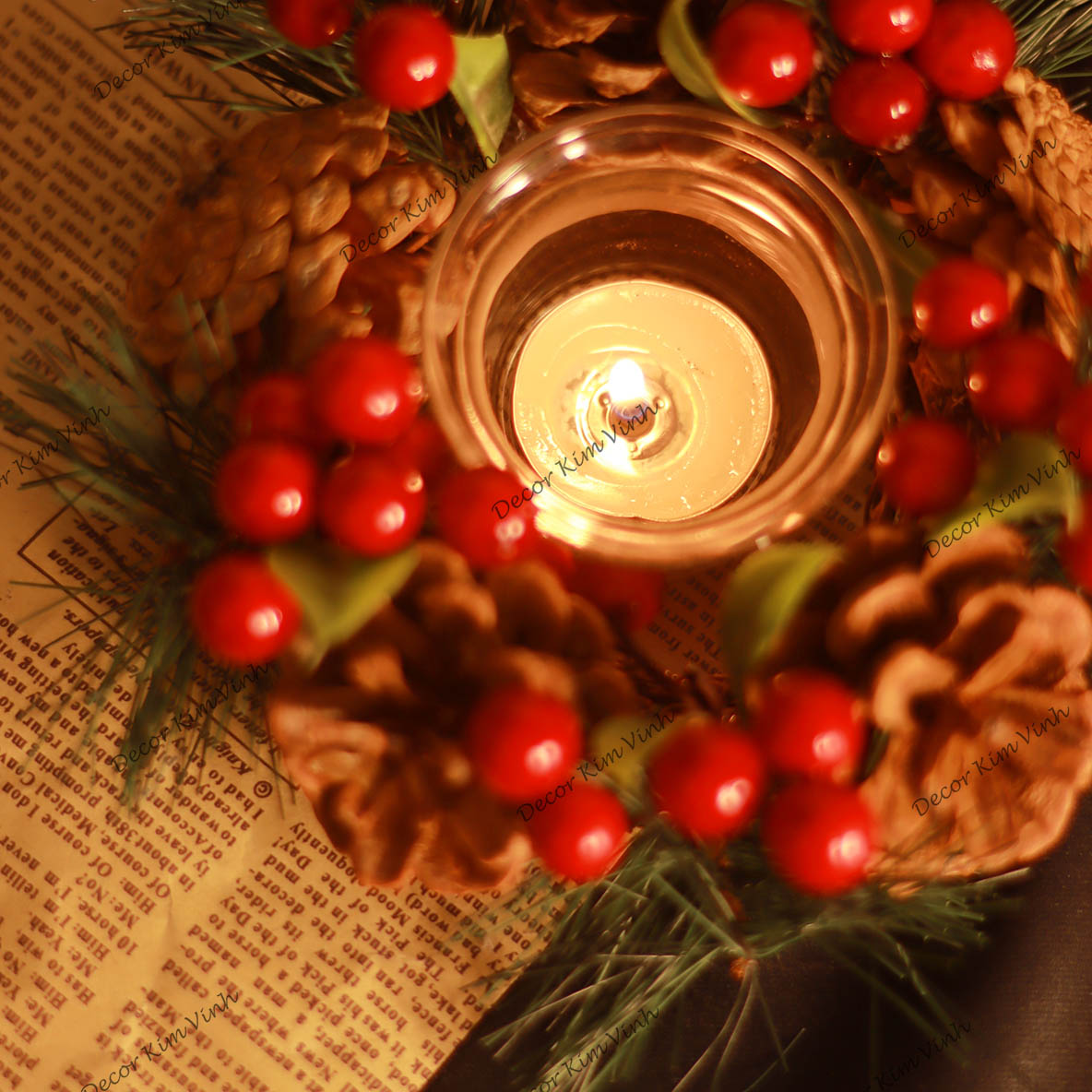 Vòng Nến Giáng Sinh NEN05 Trang Trí Noel Vintage