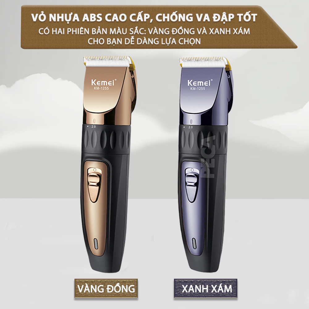 Tông đơ cắt tóc không dây Kemei KM-1255 dùng cho cá nhân và gia đình - Hàng chính hãng