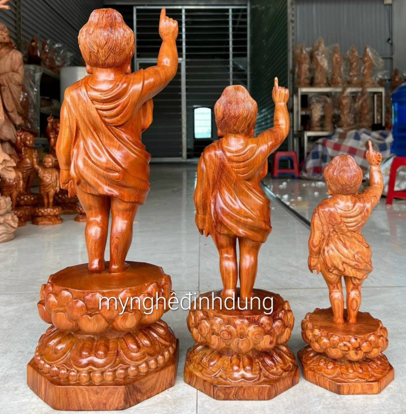 Tượng phật đản sinh bằng gỗ hương đá kt cao 40×15cm