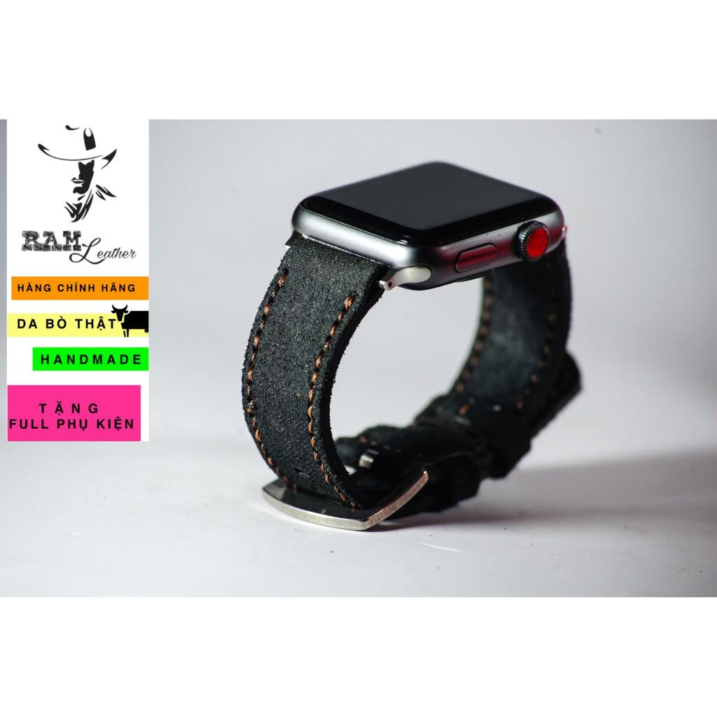 Dây đồng hồ RAM Leather da bò lộn đen tuyền - RAM classic 1966
