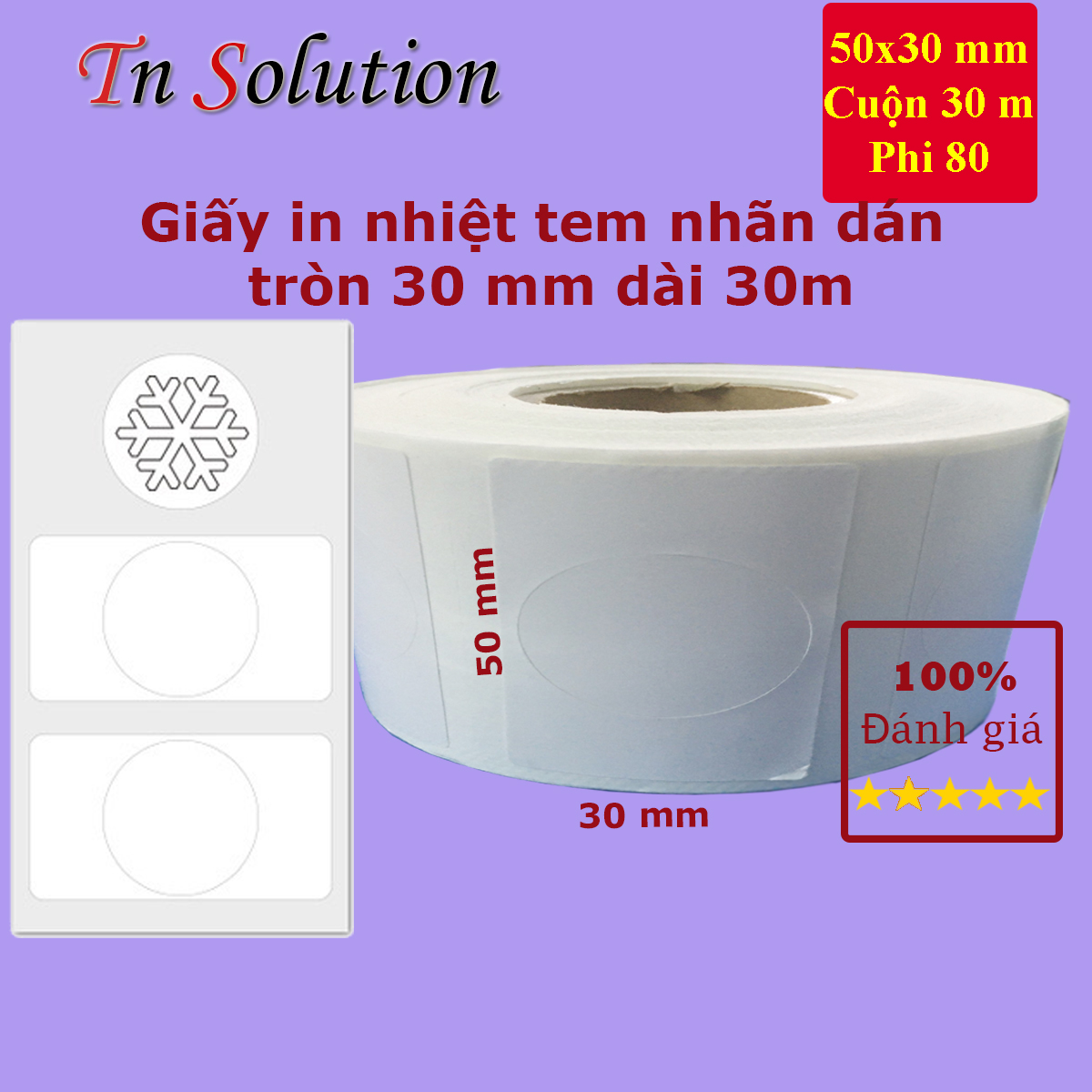 Giấy decal dán in tem nhãn hình tròn đường kính 30 mm cuộn 30 m