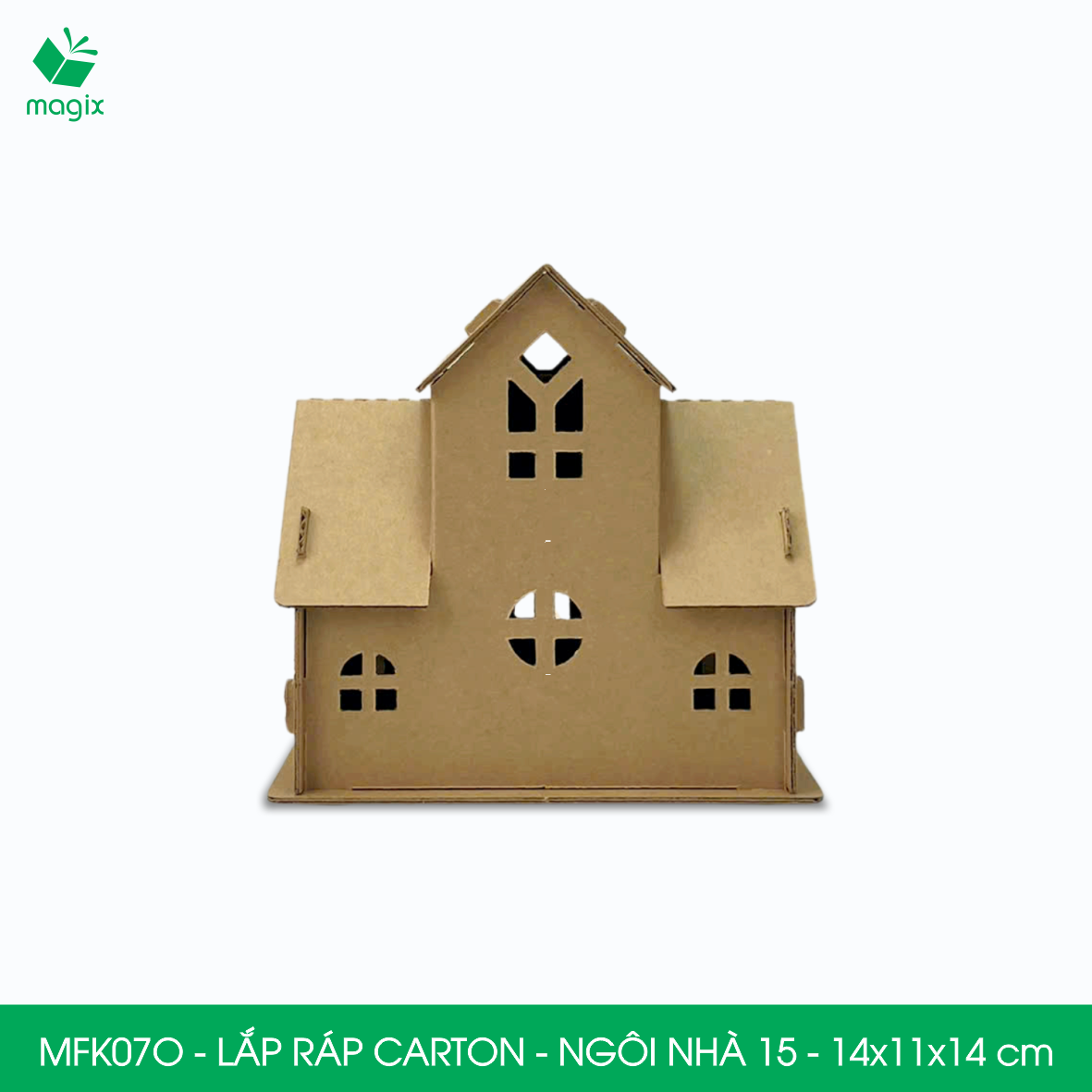 MFK07O -14x11x14 cm - Mô hình ngôi nhà lắp ráp từ bìa carton cao cấp, nhà giấy carton mini sáng tạo