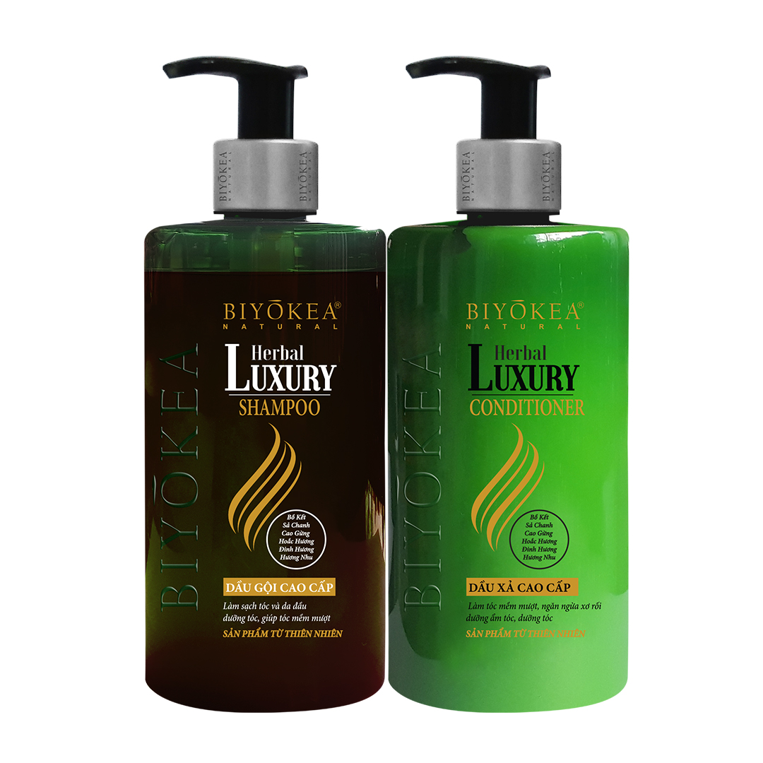 Combo Dầu gội và dầu xả bồ kết thảo dược, dưỡng tóc, kích thích mọc tóc Herbal Luxury Biyokea 320ml