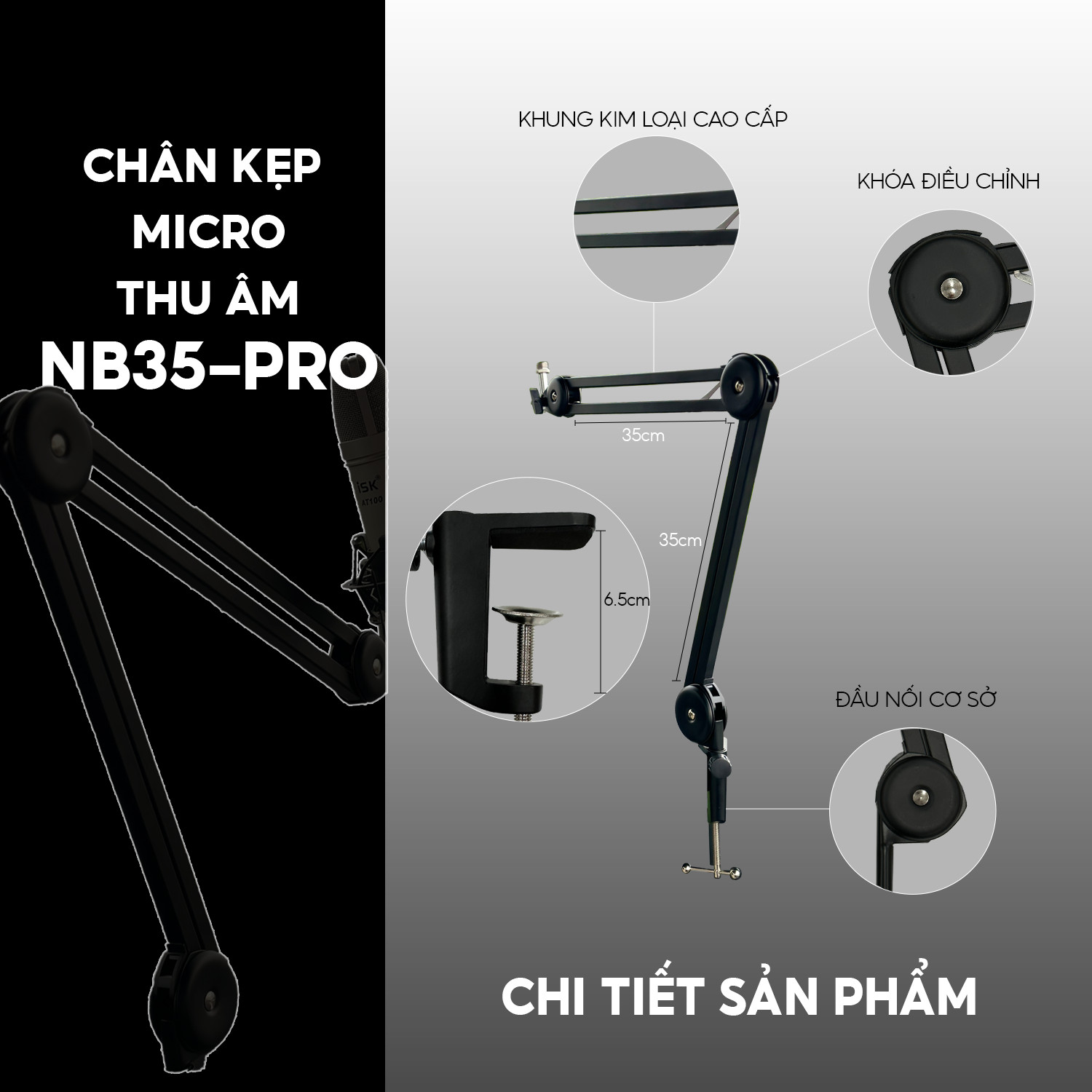 Chân Kẹp Micro Cao Cấp NB 35Pro Chuyên Dành Cho Thiết Bị Micro Thu Âm Chịu Được Trọng Lượng Đến 3Kg Hỗ Trợ LiveStream Chuyên Nghiệp Bền Bỉ Chắc Chắn Dễ Dàng Sử Dụng hàng chính hãng