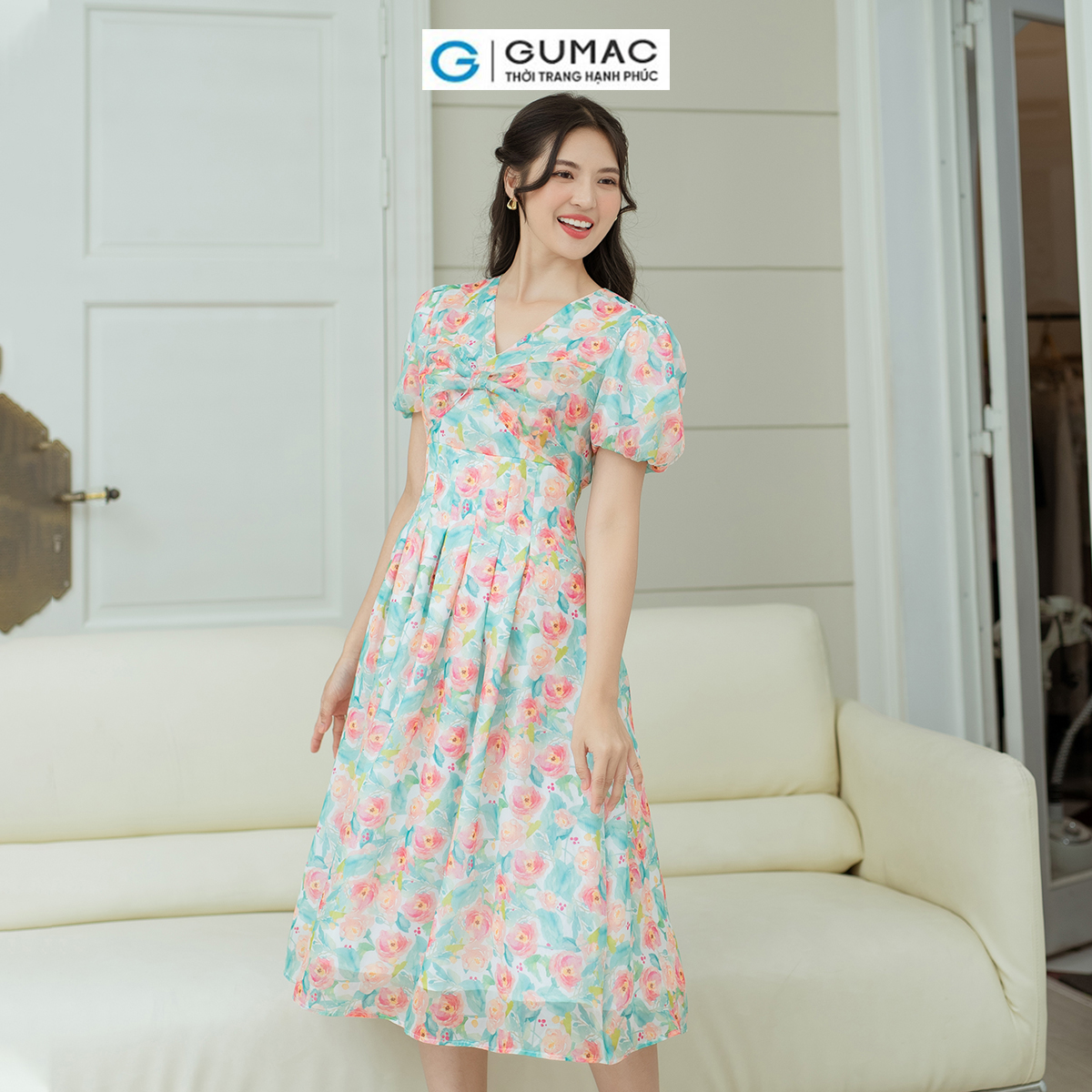 Đầm A chiết ly eo GUMAC DD08059