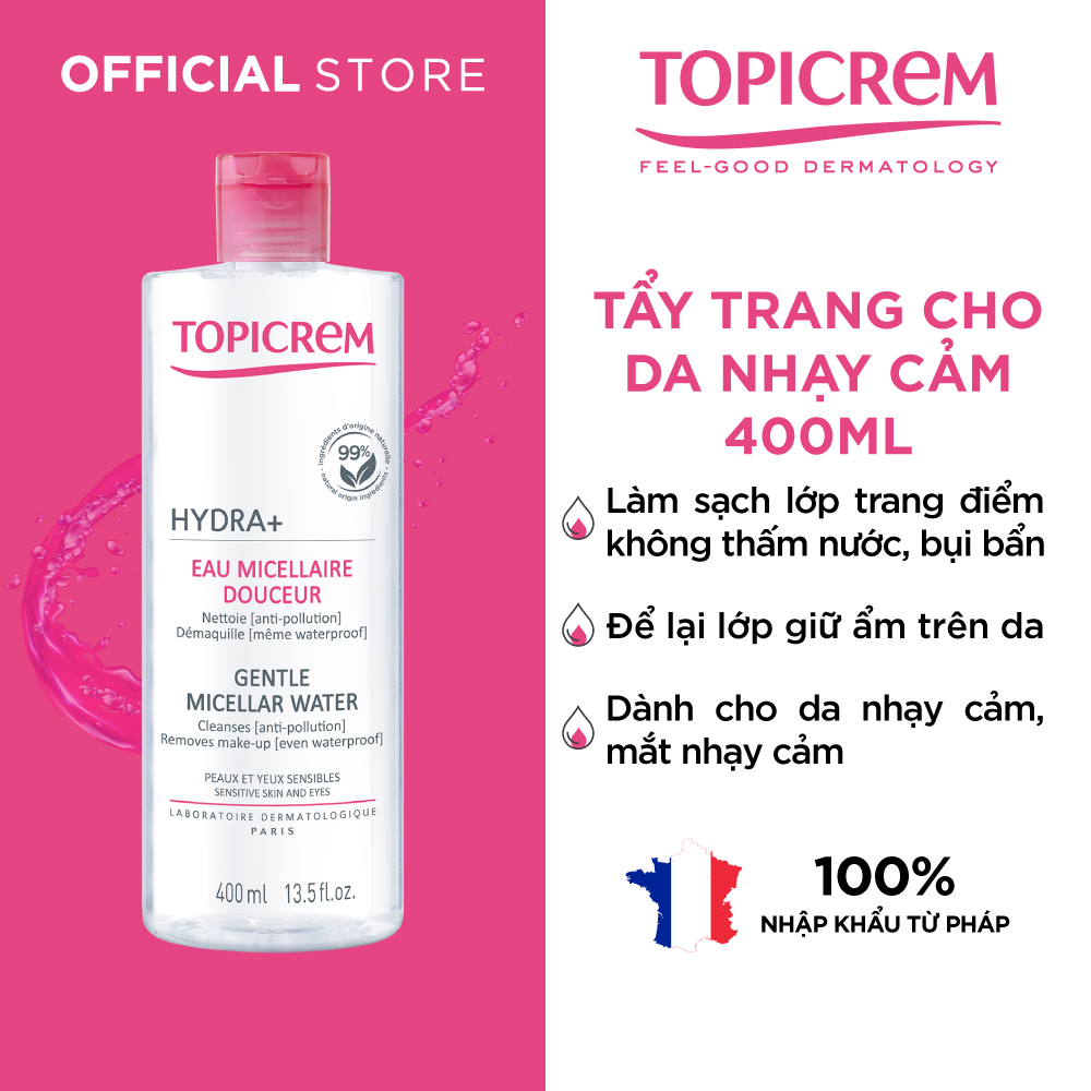 Nước tẩy trang dịu nhẹ TOPICREM HYDRA+ GENTLE MICELLAR WATER 400ml