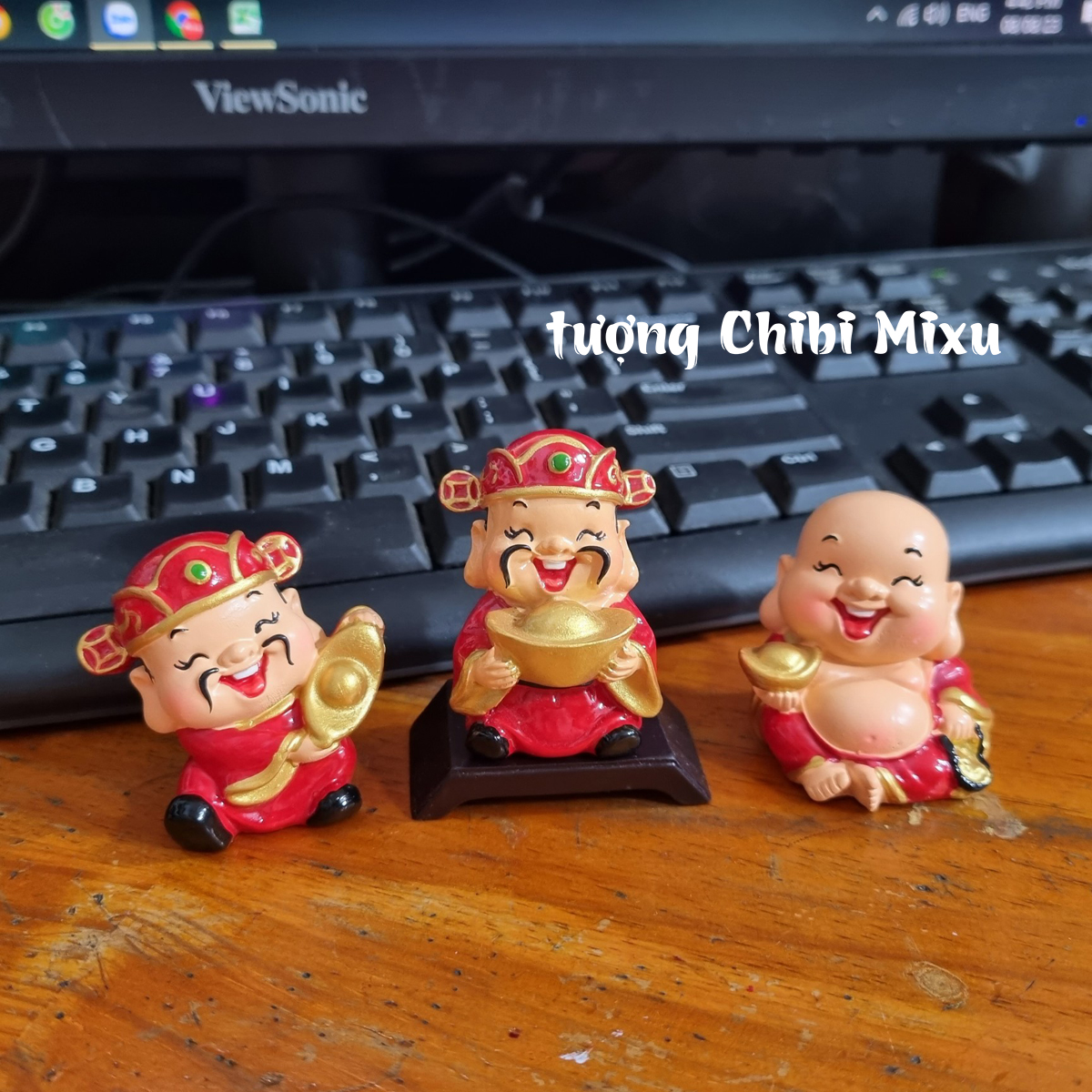 Bộ 03 tượng Thần Tài - Thần Tiền - Thổ Địa size 4cm