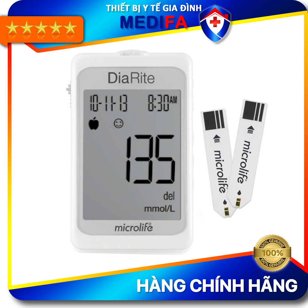 Trọn bộ máy đo đường huyết Microlife Diarite BGT gồm 50 que test và 50 kim tròn lấy máu