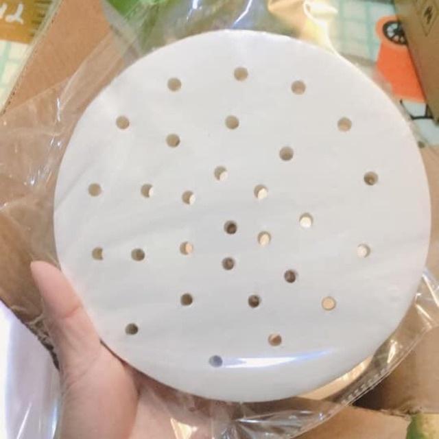 Giấy nến làm bánh thấm dầu chống dính đục lỗ dùng cho nồi chiên không dầu sẵn size 21.5 cm Tập 100 tờ