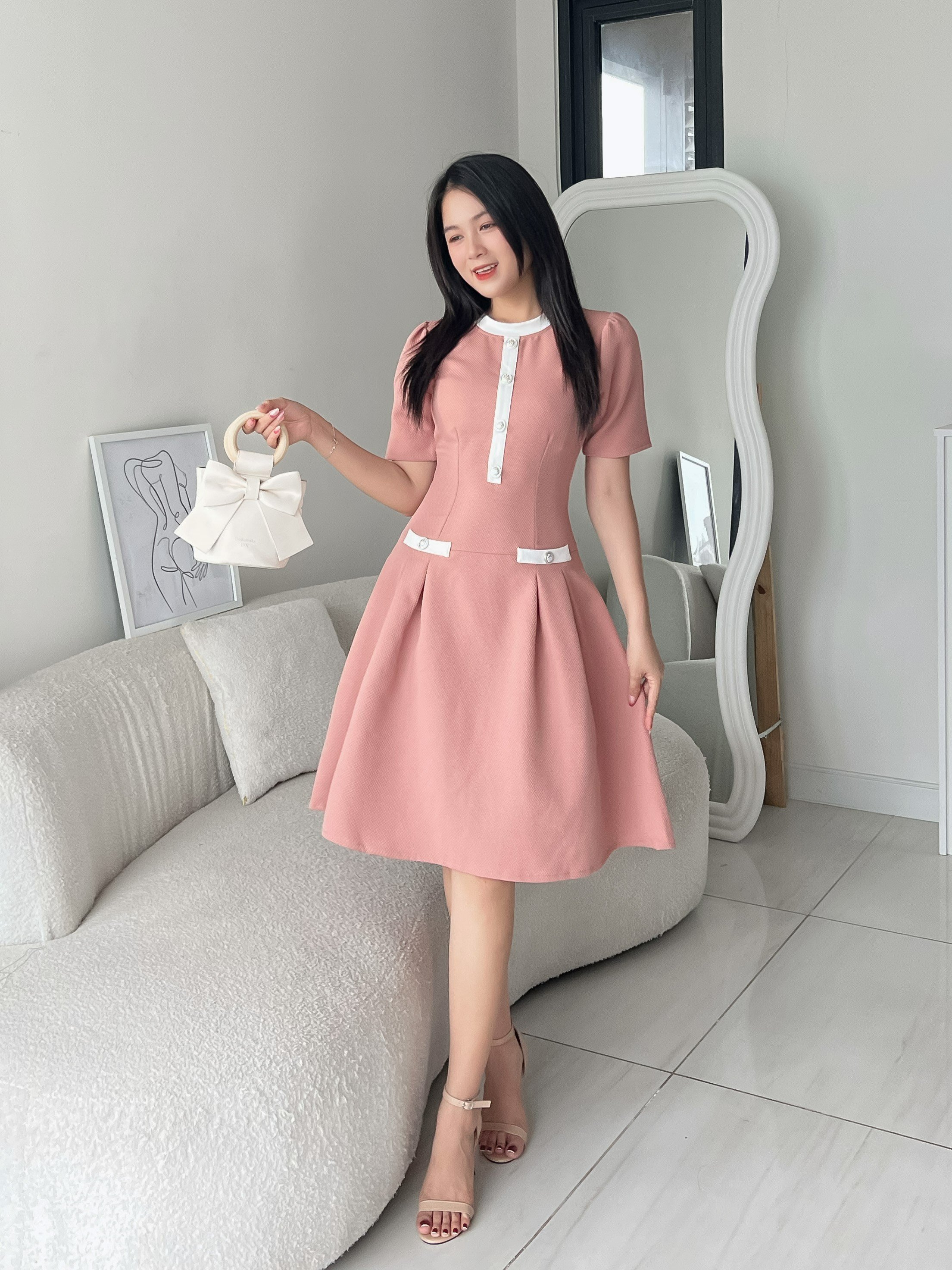 [HCM] Đầm xòe phối cổ trụ trắng DA050 - Lady Fashion - Khánh Linh Style