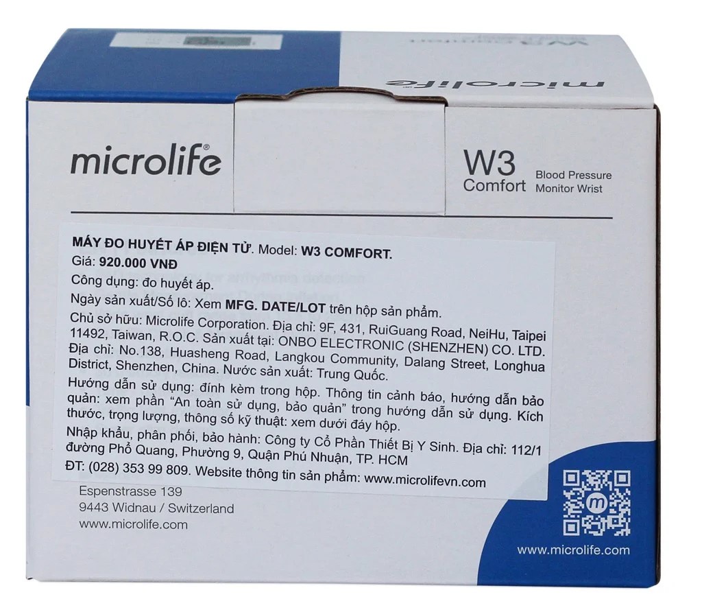 Máy Đo Huyết Áp Cổ Tay Microlife W3 COMFORT