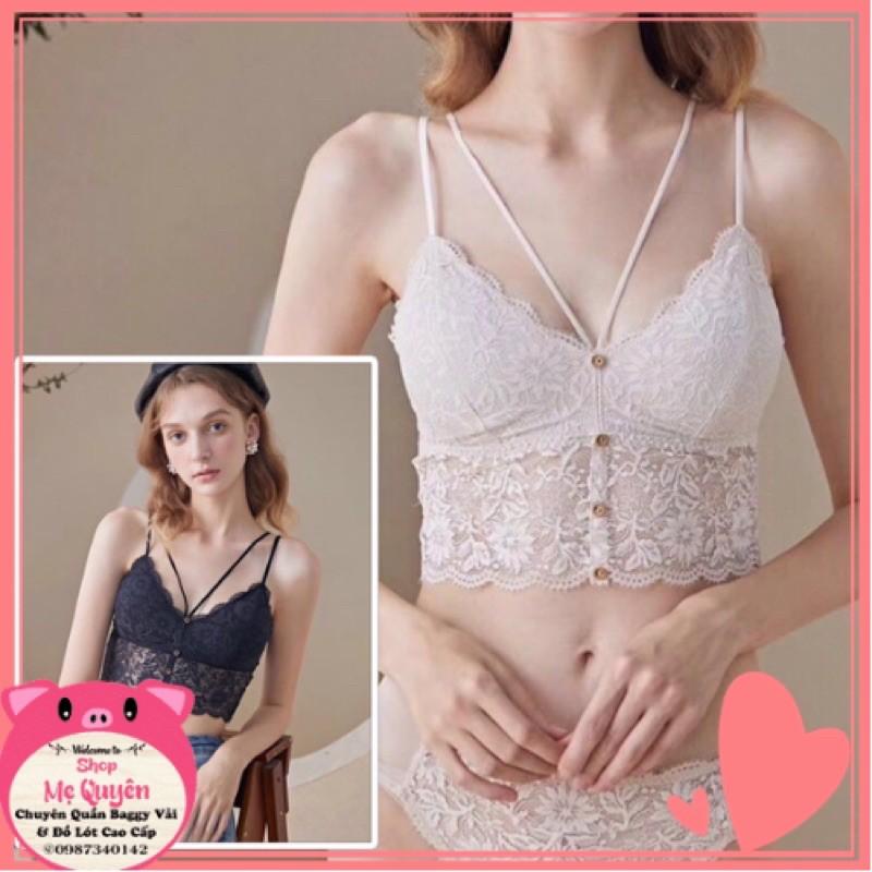 Áo bra ren dây kép phối cúc cực Tây
