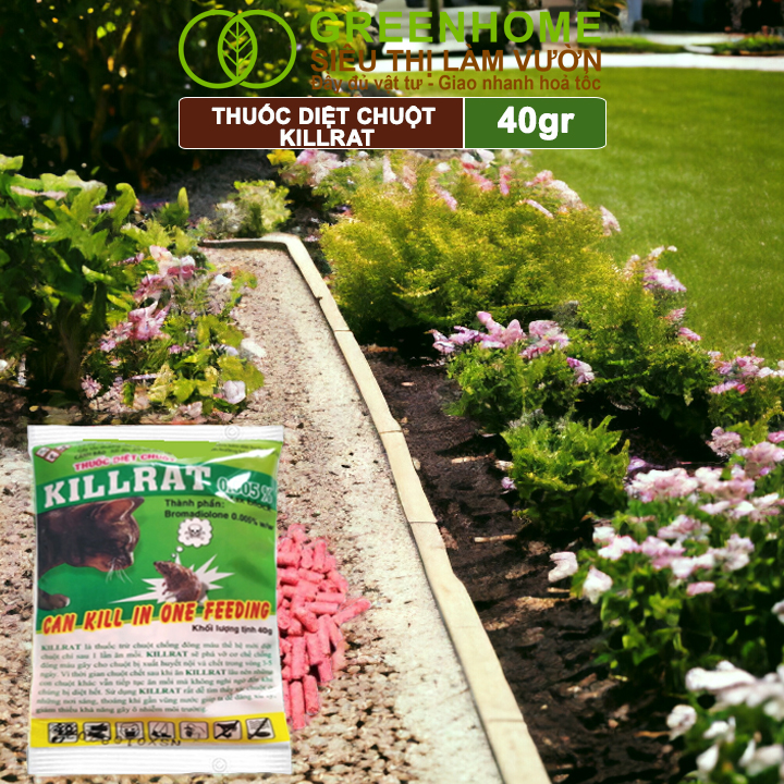 Thuốc Diệt Chuột Greenhome, Killrat, Bao 40gr, Thế Hệ Mới, Hiệu Quả, Diệt Cả Đàn, Giúp Nhà Sạch Sẽ, Bảo Vệ Vườn