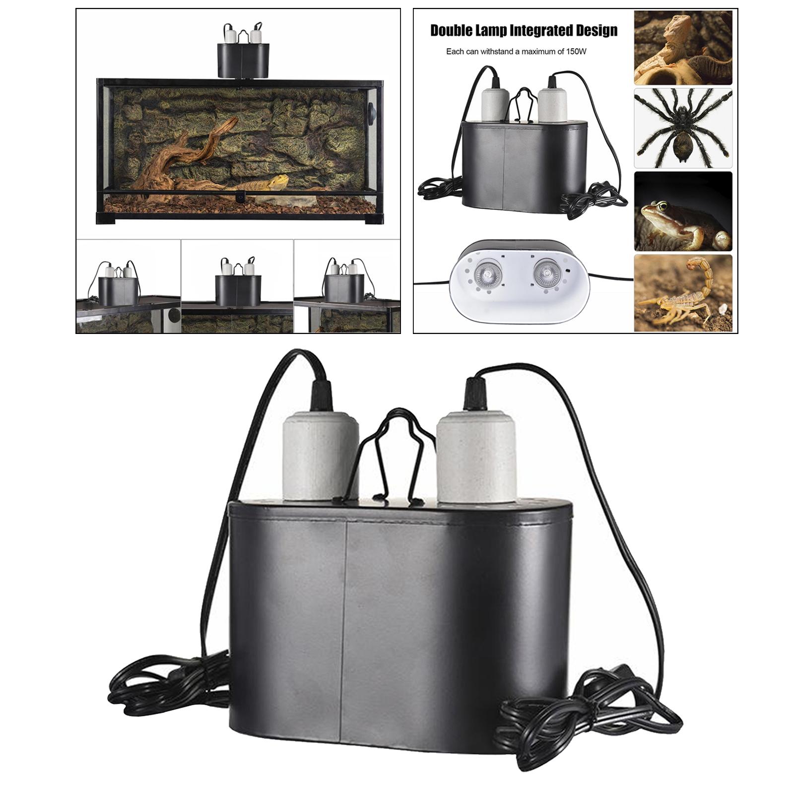 Reptile Heat Lamp Base, Basking Spot Lamp Holder & 2 Switches, UVA UVB Reptile Lamp Fixture E27 Holder for Lizard Turtle Snake Amphibian & Aquarium