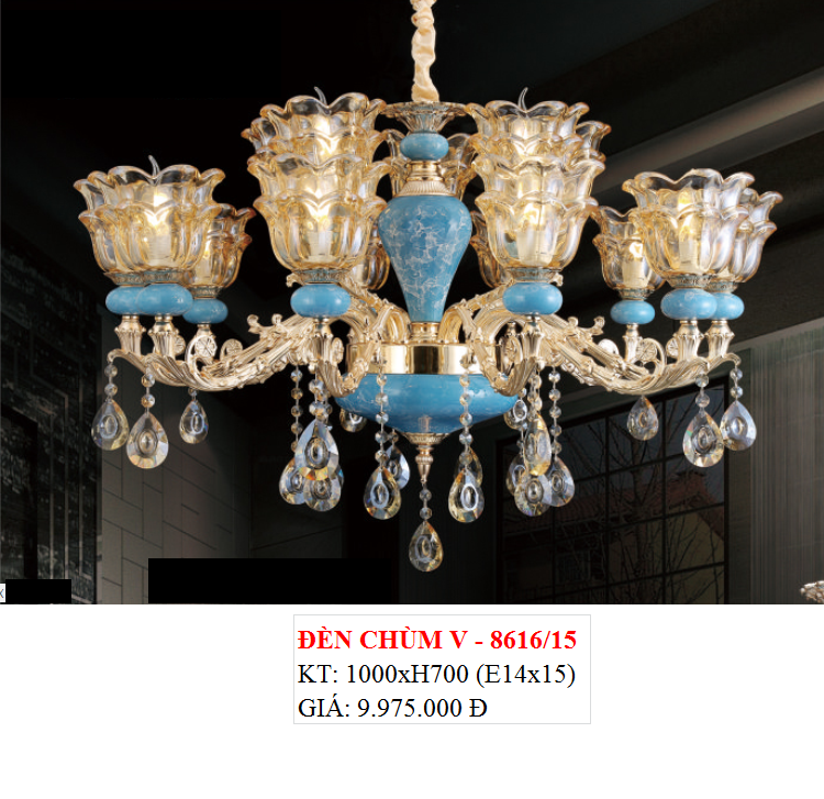 Đèn chùm 15 tay pha lê giá rẻ