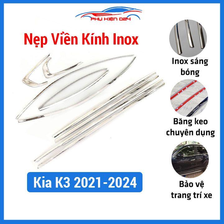 Bộ nẹp viền chân kính cong kính Kia K3 2021-2022-2023-2024 Inox sáng bóng chuẩn form xe