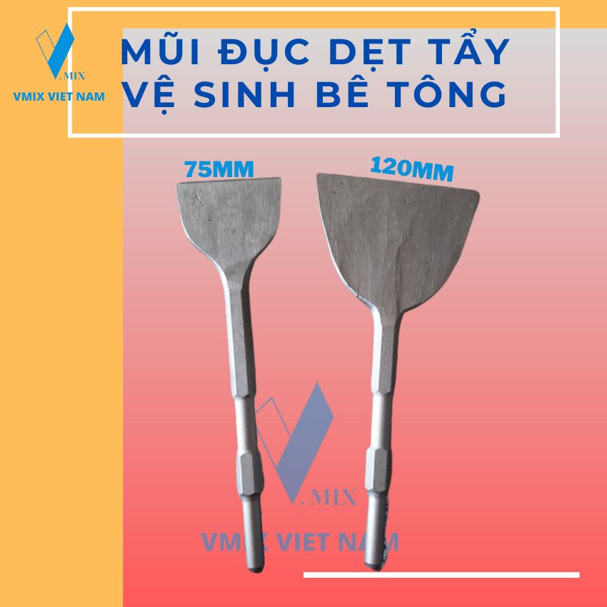 Mũi đục dẹt bản 12cm, chuôi 17mm, vừa với tất cả các loại máy đục, bản to vệ sinh cực nhanh, tiết kiệm thời gian.