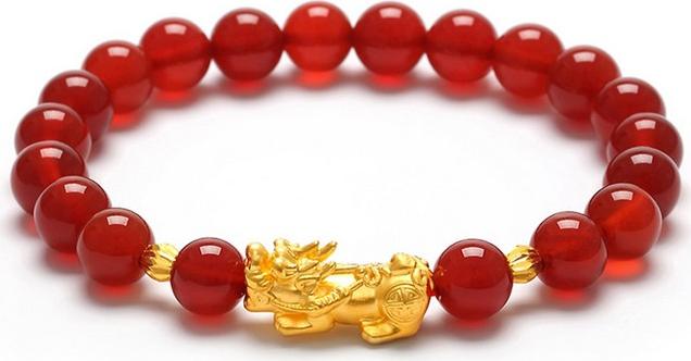 Lắc tay nam mã não tự nhiên tỳ hưu bạc mạ vàng 24K