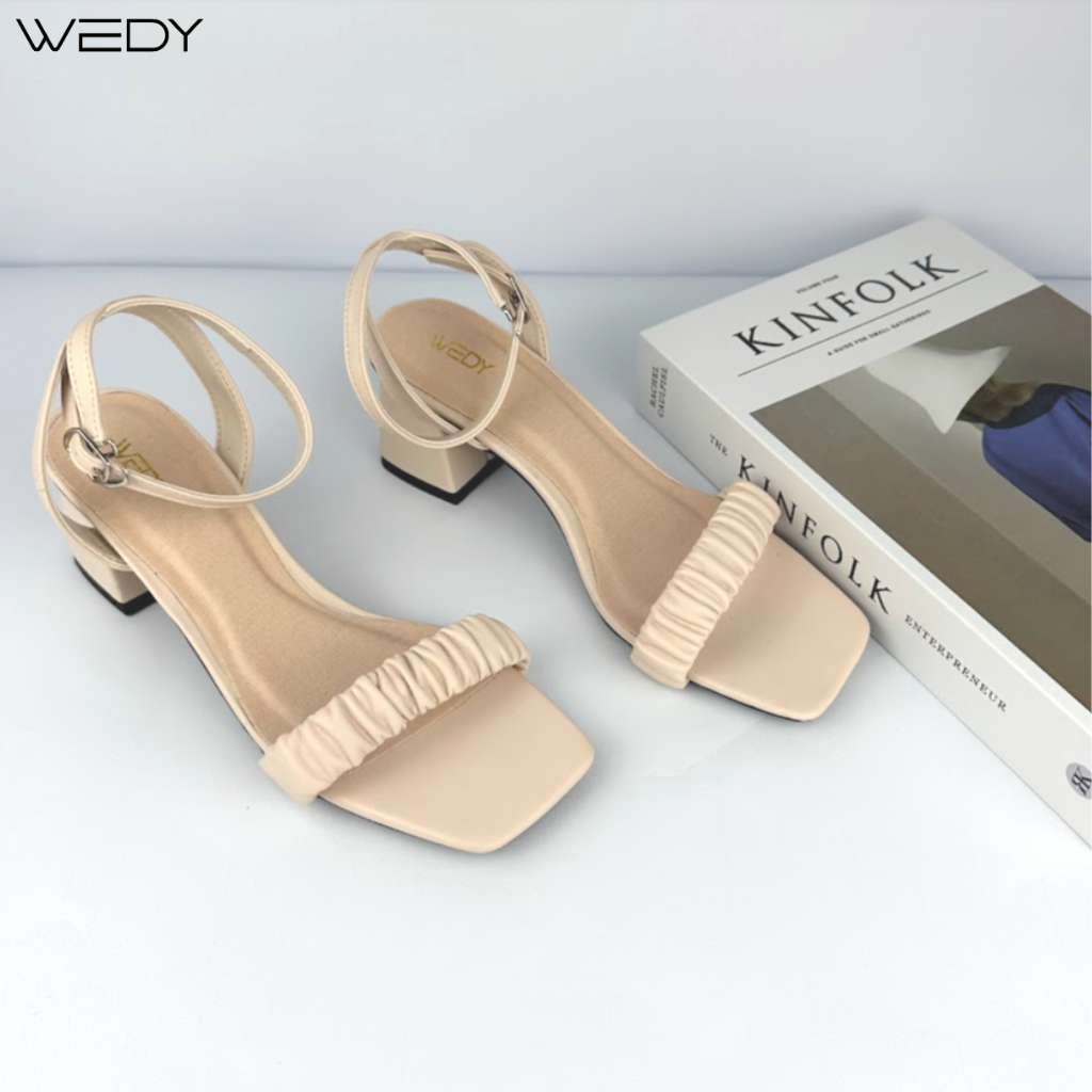 [HÌNH THẬT]Giày Sandal Cao Gót Nữ Gót Vuông 5 Phân, Xăng Đan Cao Gót Mũi VuôngMàu Đen WD2308