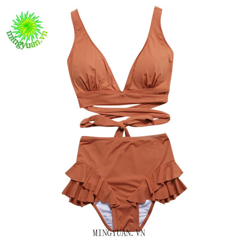 Bộ Đồ Bơi Màu Trơn Cổ V Gợi Cảm Cho Nữ