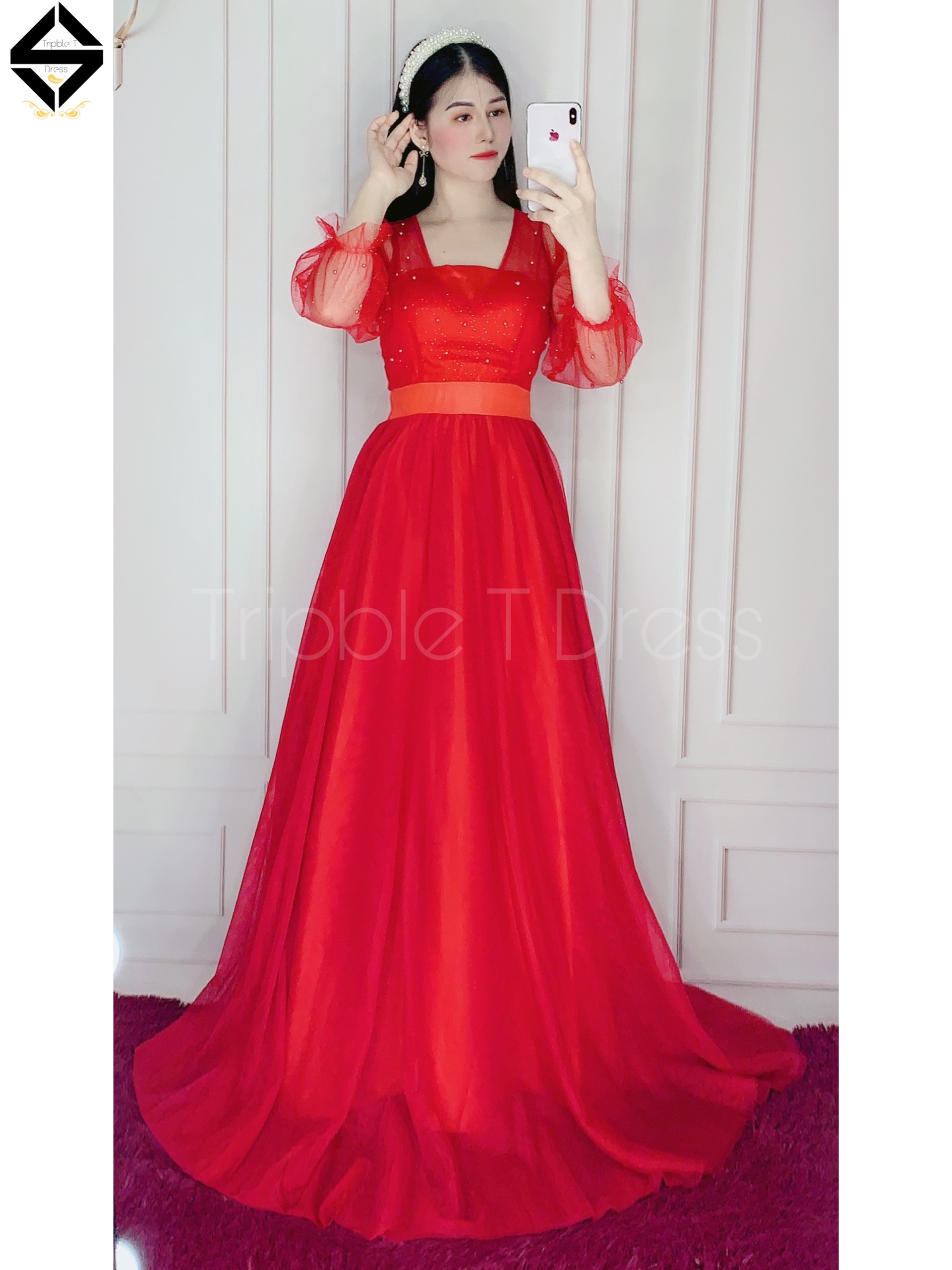 Đầm maxi dự tiệc mặc cưới lưới nhũ TRIPBLE T DRESS - size M/L (ảnh/video thật) MS170V